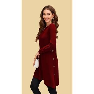 KORSIS Tunic Dress, Button Side, Asymmetrical Hem in “Wine”, NWT| Size: M